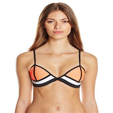 Bra Society Women's Chloe Triangle Shape Mesh Bikini Top, Orange, Small