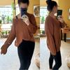 ARJOSA Women's Fall Sweaters Pullover Oversized Crew Neck Long Sleeve Knit Sweater Tunic Tops (Large, Brown) view 4