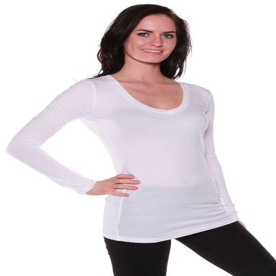 Active Basic Women's Plain Basic Cotton Blend Deep V Neck T Shirt with Long Sleeves