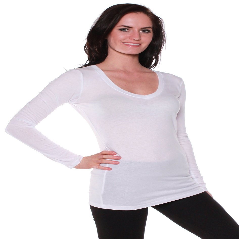 Active Basic Women's Plain Basic Cotton Blend Deep V Neck T Shirt with Long Sleeves