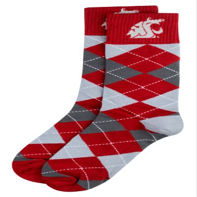 Donegal Bay NCAA Washington State Cougars Argyle Dress Socks, Red, One Size