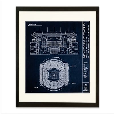 Bryant-Denny Stadium - University of Alabama Blueprint Style Print (Framed - Black, 18" x 24")