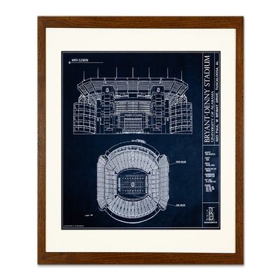 Bryant-Denny Stadium - University of Alabama Blueprint Style Print (Framed - Walnut, 18" x 24")