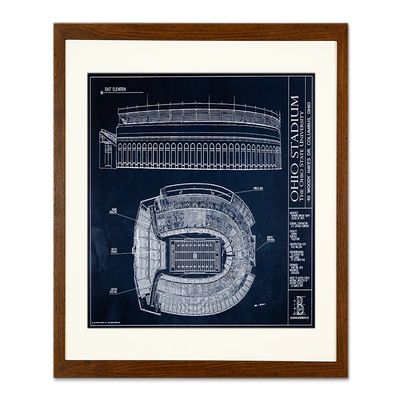 Ballpark Blueprints Ohio Stadium Blueprint Style Print (Framed - Walnut, 18" x 24")