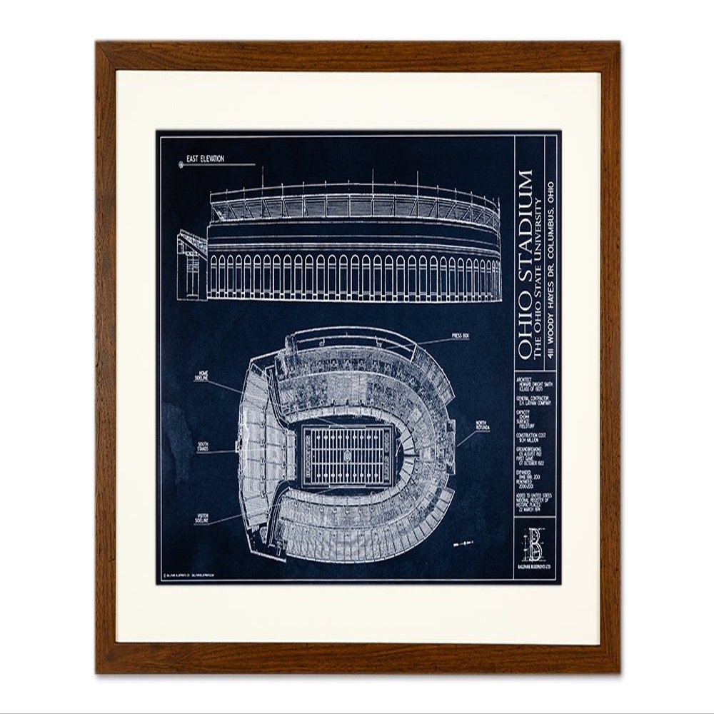 Ballpark Blueprints Ohio Stadium Blueprint Style Print (Framed - Walnut, 18" x 24")