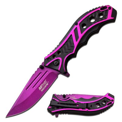 MTech USA Spring Assisted Folding Knife Purple Stainless Steel Blade, Purple and Black Aluminum Handle with Liner Lock and Pocket Clip - Hunting, Camping, Survival, Tactical, EDC MT-A907PE