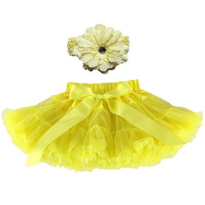 Wennikids Girl's Tutu Chiffon Petticoat Pettiskirt Set with Flower Hair Band Medium Yellow