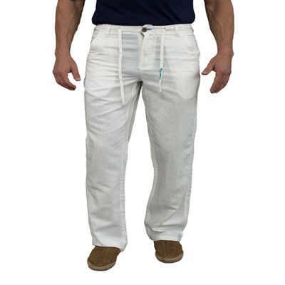 short fin Men's Drawstring Linen Pants (US, Waist Inseam, 36, 30, Natural)