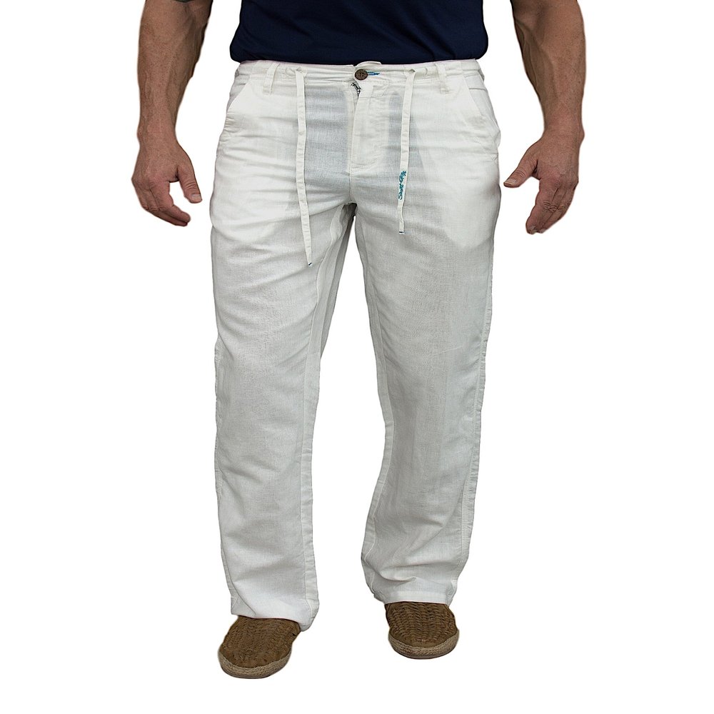 short fin Men's Drawstring Linen Pants (US, Waist Inseam, 36, 30, Natural)
