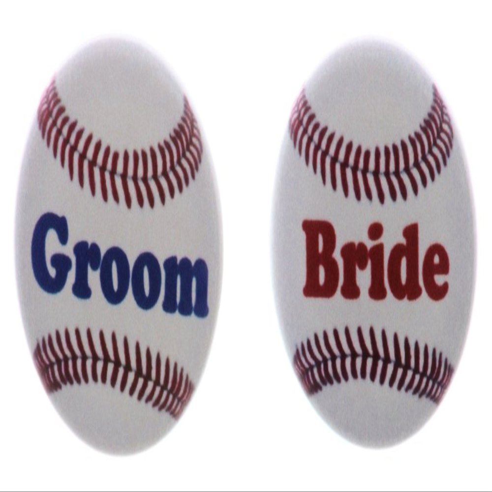 A&T Designs Set 2 Groom Bride Baseball 2.25" Keychains Wedding Bachelorette
