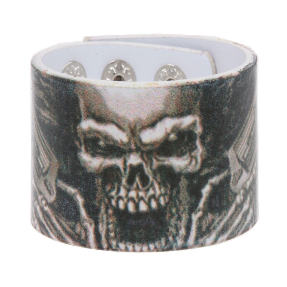 Beltiscool 1 1/2 Inches Wide Wristand Cuff Bracelet Color: Skull With Gun