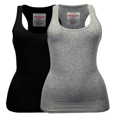 Zenana Women's Plain Solid Color Ribbed Racerback Tank Top Shirt Plus Sizes 2 Pack: Black | Heather Grey XX-Large