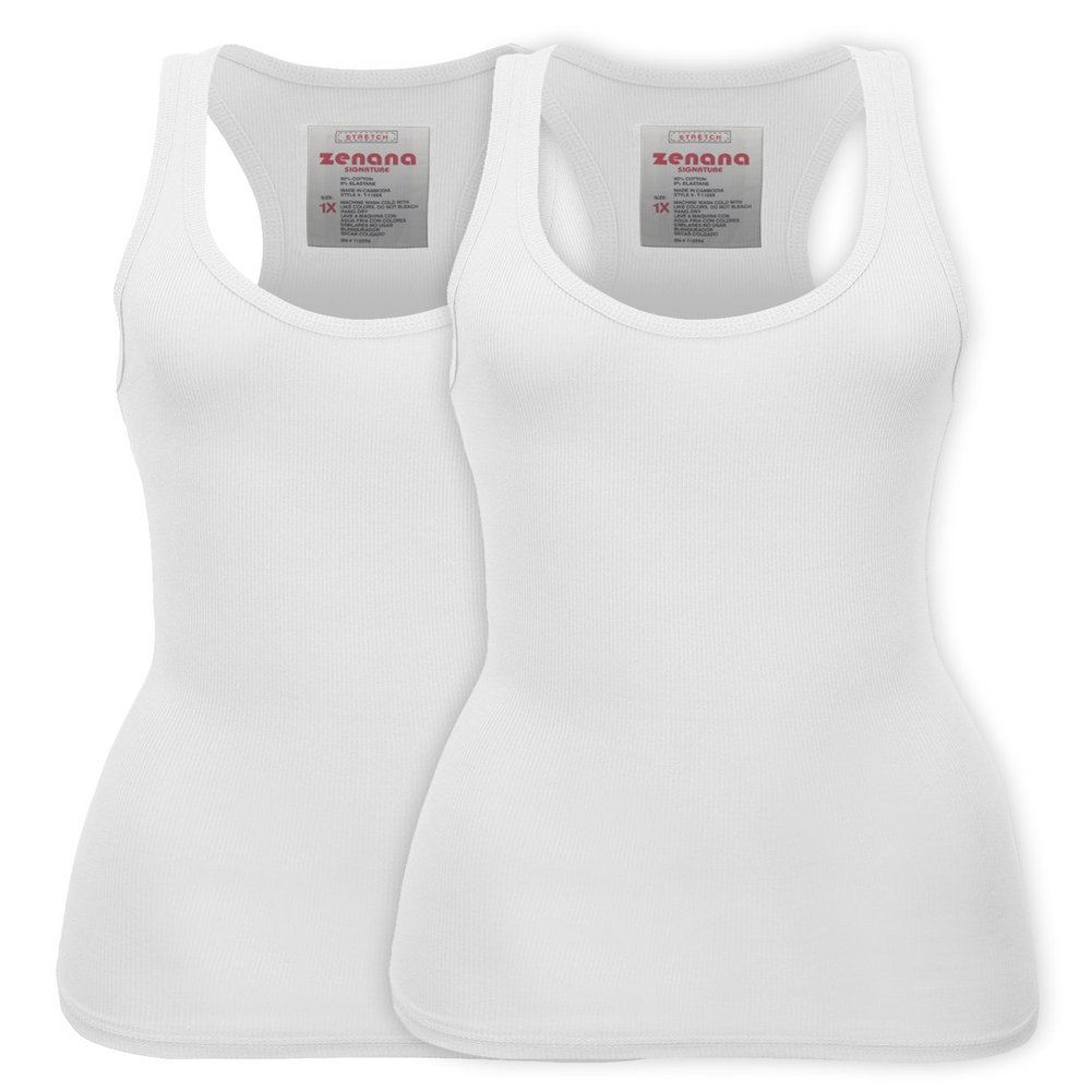 Zenana Women's Plain Solid Color Ribbed Racerback Tank Top Shirt Plus Sizes 2 Pack: Black | White XXX-Large