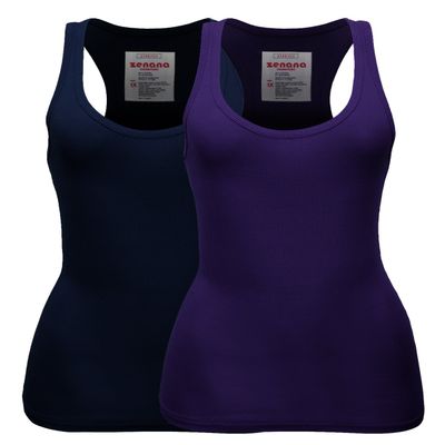 Zenana Women's Plain Solid Color Ribbed Racerback Tank Top Shirt Plus Sizes 2 Pack: Navy | Purple XX-Large