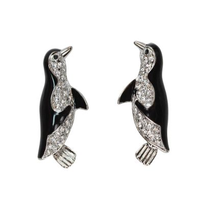 Faship Clear Premium Rhinestone Crystal Penguin Pierced Earrings - Clear