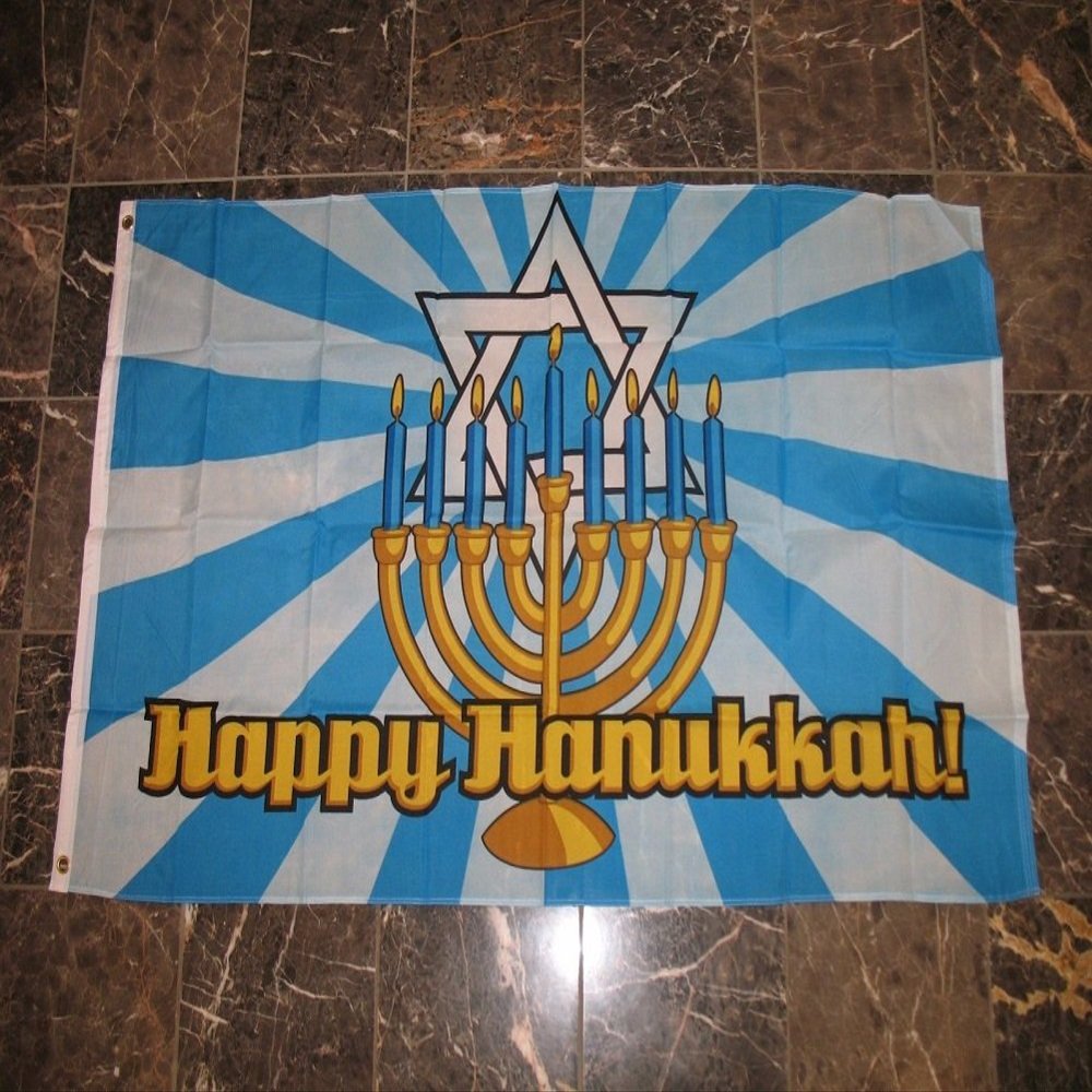 3x5 Happy Hanukkah Hanakkah Menorah Star of David Jewish Holiday Flag 3'x5' banner