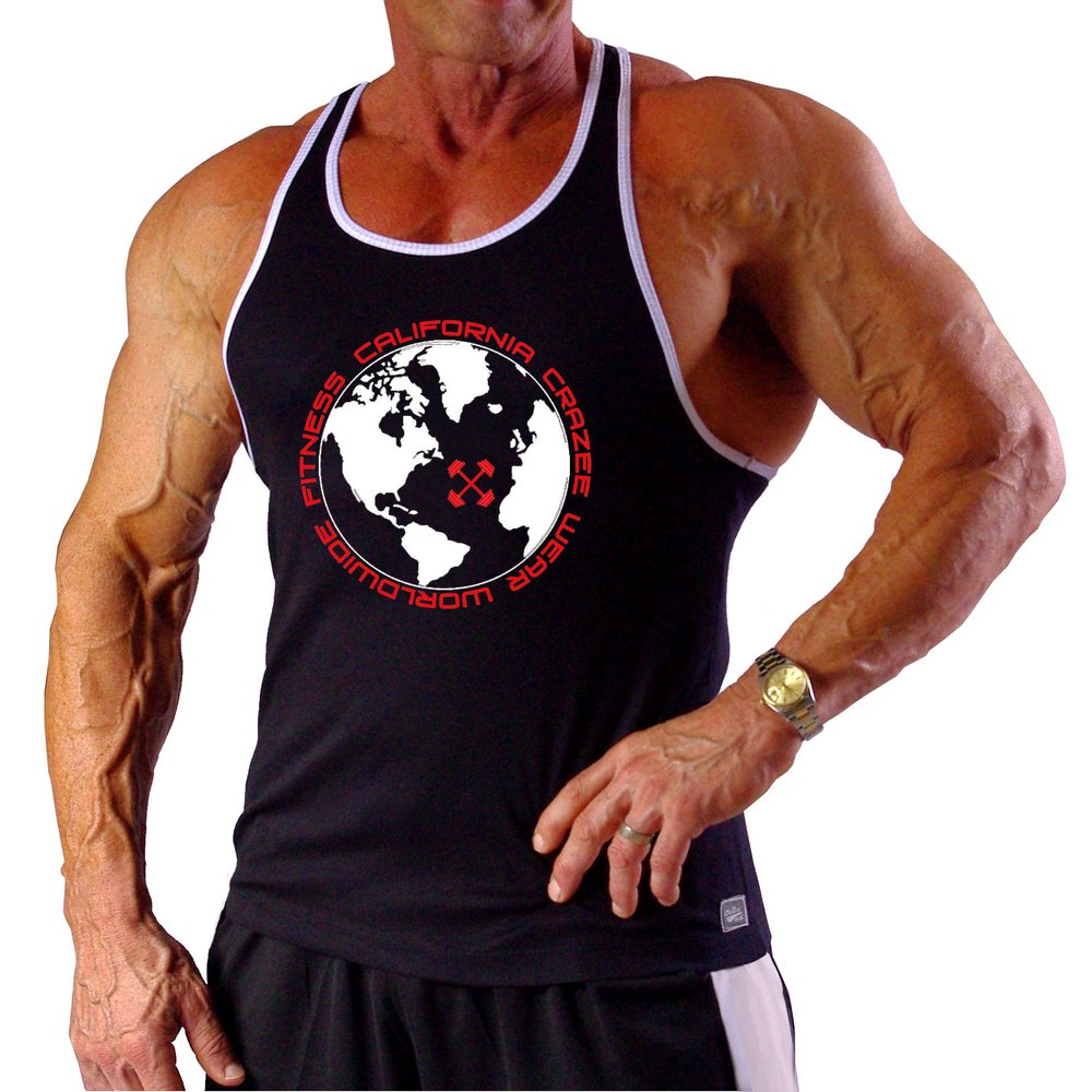 Crazee Wear 312RC Black Tank Top with White Trim with World Wide Fitness