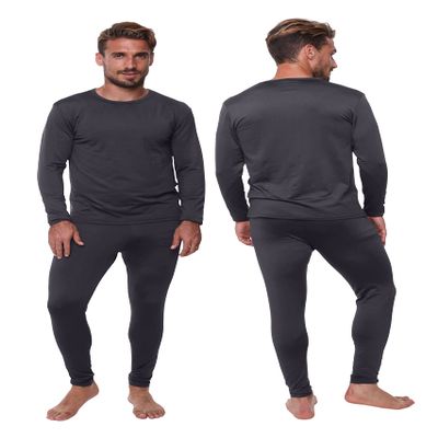Men's Thermal Set, Lightweight Ultra Soft Fleece Shirt and Pants,Grey,Large