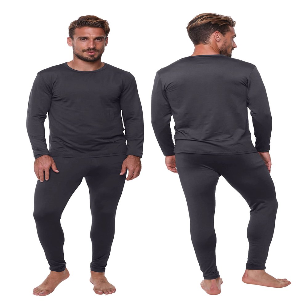 Men's Thermal Set, Lightweight Ultra Soft Fleece Shirt and Pants,Grey,Large