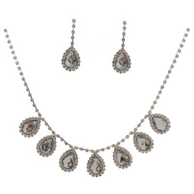 topwholesalejewel Fashion Jewelry Set Silver Crystal Teardrop Necklace Earrings Set