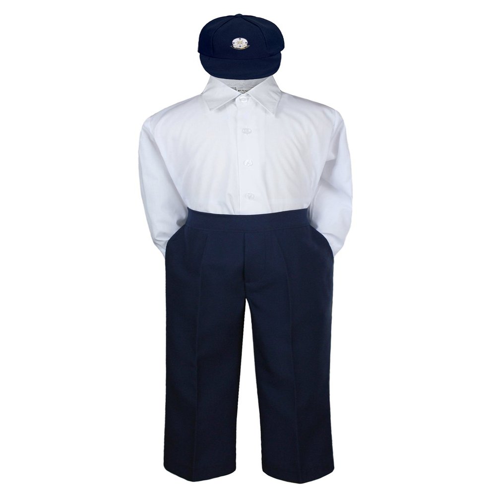 3 Pcs Set Baby Toddler Boys Sailor Uniform Navy Black Formal Suit Compass Hat (Large (12-18 months), Navy)