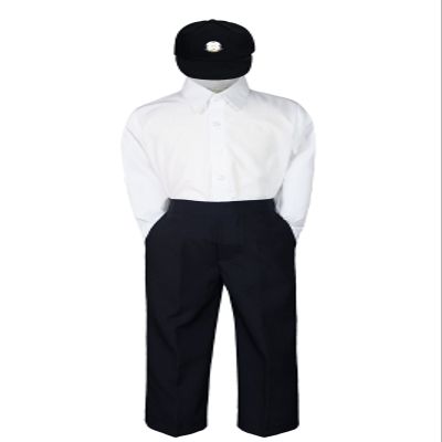 3 Pcs Set Baby Toddler Boys Sailor Uniform Navy Black Formal Suit Compass Hat (2T, Black)