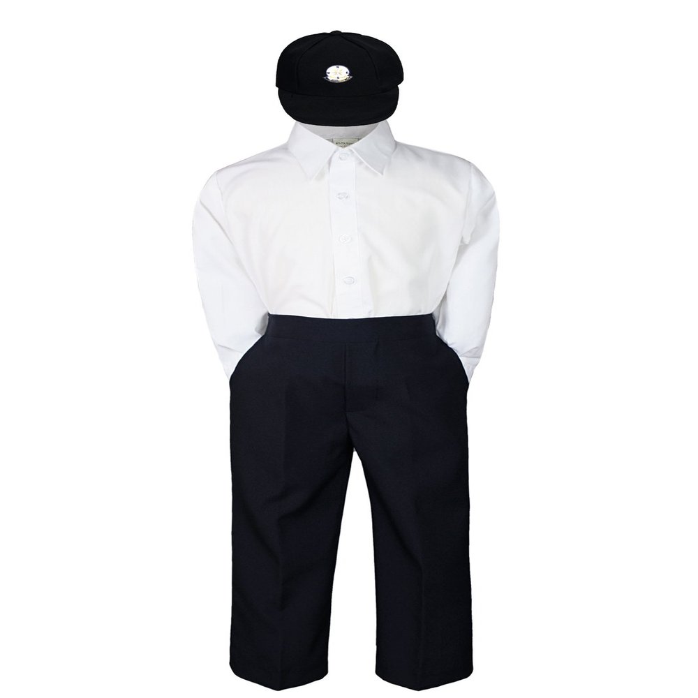 3 Pcs Set Baby Toddler Boys Sailor Uniform Navy Black Formal Suit Compass Hat (2T, Black)