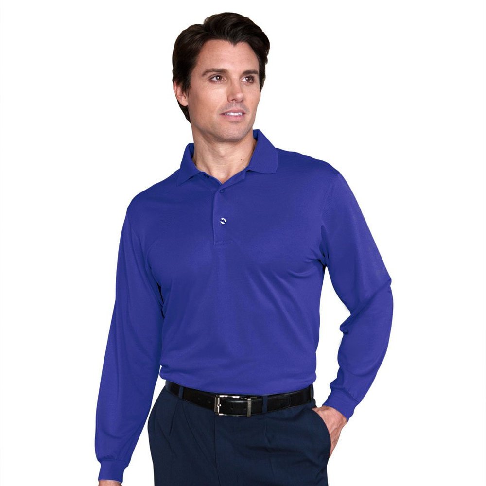 Monterey Club Men's Pique Long Sleeve Solid Polo Shirt #1051 (Reflex Blue, X-Large)