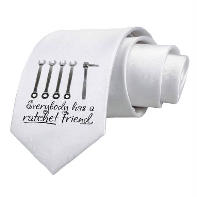 TOOLOUD Ratchet Friend Printed White Neck Tie