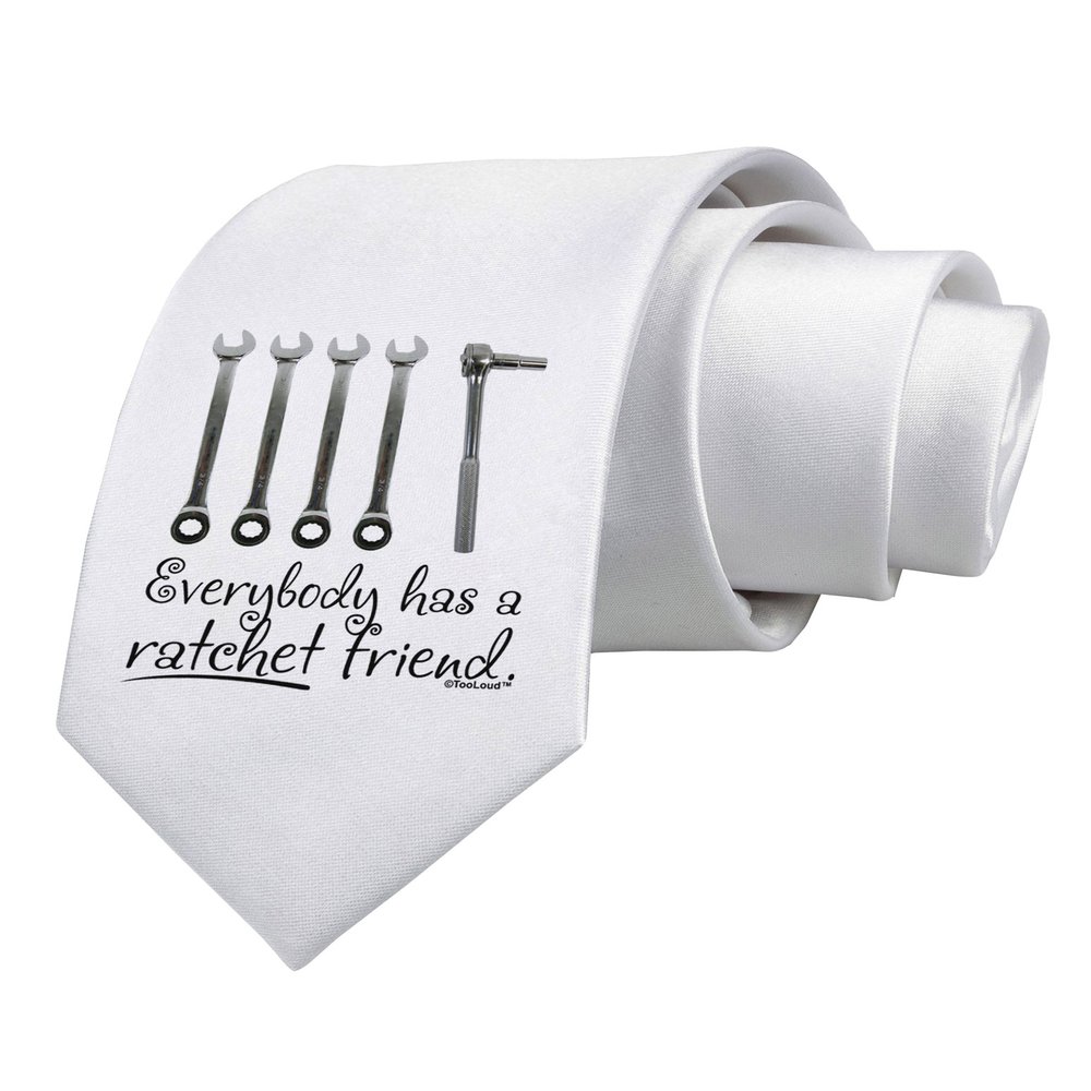 TOOLOUD Ratchet Friend Printed White Neck Tie