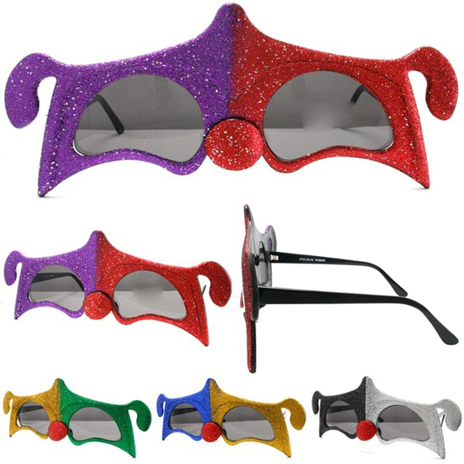1 Pair Jester Clown Novelty Birthday Party Glasses - Costume Dressup Sunglasses for Men or Women