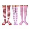 spomei Womens Thigh High Socks Striped Winter, Cotton Warm Over Knee Stockings Extra Long Leg Warmer for Cosplay & Goth LW-3 (Z2 - Set of 2 - Light Purple, Pink, Red and White Striped Socks) view 1
