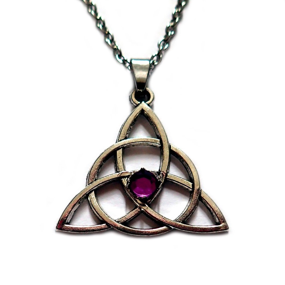 Moon Maiden Jewelry Celtic Triquetra Tinity Knot Silver Pendant Light Purple Stone