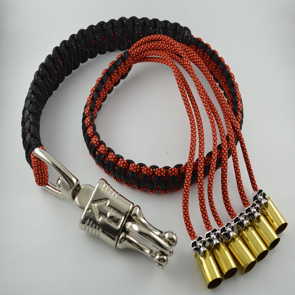 25" Biker Get-back Whip - Panic Snap - Orange-black Reflective Paracord