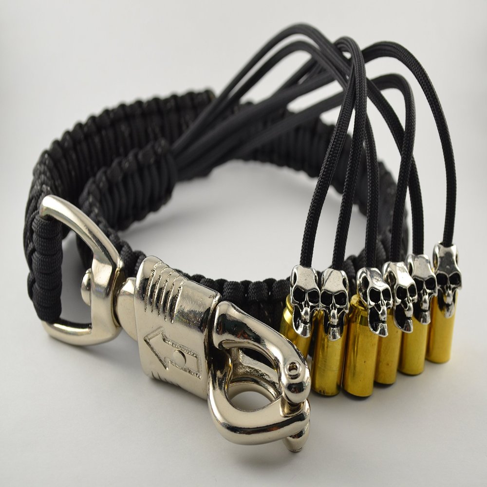 25" Biker Get-back Whip - Panic Snap - Black-black Reflective Paracord