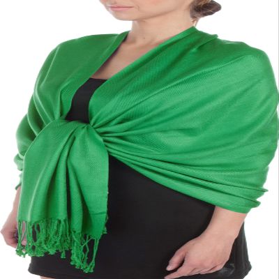 Sakkas Large Soft Silky Pashmina Shawl Wrap Scarf in Solid Colors - Bright Green