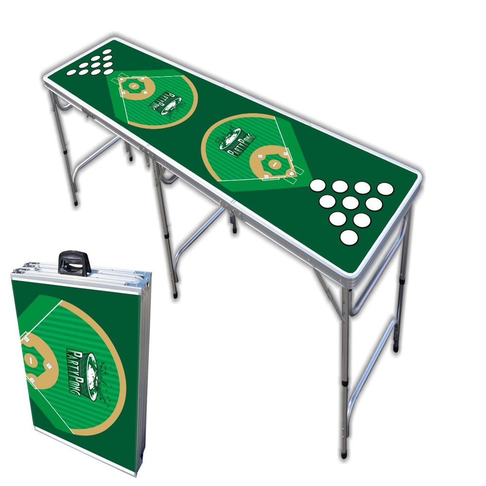 PARTYPONG 8-Foot Beer Pong Table w/Cup Holes - Baseball Diamonds Graphic