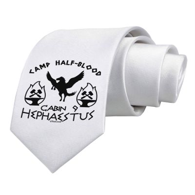 TOOLOUD Cabin 9 Hephaestus Half Blood Printed White Neck Tie