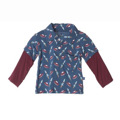 KicKee Pants Little-Boys Print Long Sleeve Double Layer Polo Shirts, Twilight Space Travel, 6-12 Months