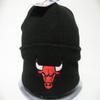NBA Authentic Chicago Bulls Logo Team Black Cuffed Retro Knit Beanie Cap view 2