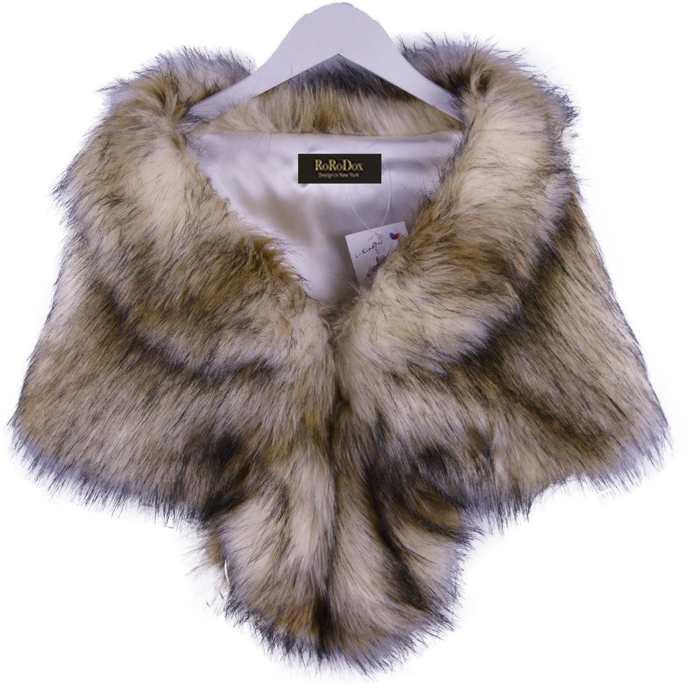 RoRoDox Warm Faux Fur Wedding Shawl Perfect for Wedding/party/show (Fox Color mixing)
