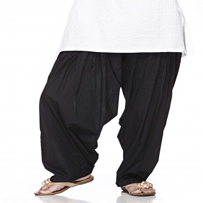 Plain Patiala Salwar Pants-100% Cotton-in Many Colours- Kameez Kurti Tunic Yoga Black
