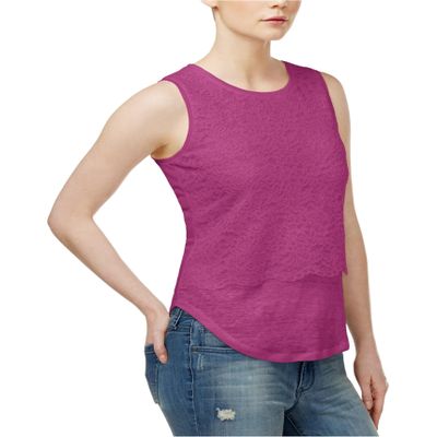 Maison Jules Womens Lace Front Layered Casual Top Purple XS