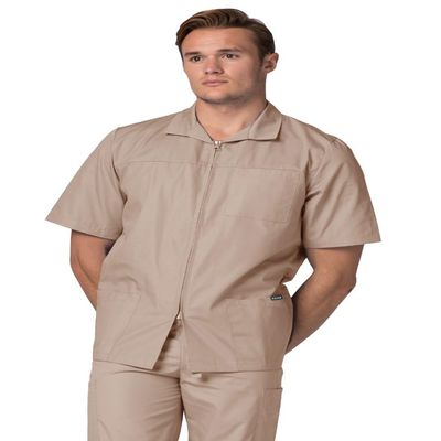 Adar Universal Scrubs for Men - Zippered Short Sleeved Scrub Jacket - 607 - Khaki - S