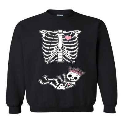 Princess Crown Baby Girl Skeleton Funny DT (not Maternity) Crewneck Sweatshirt (XXX Large, Black)