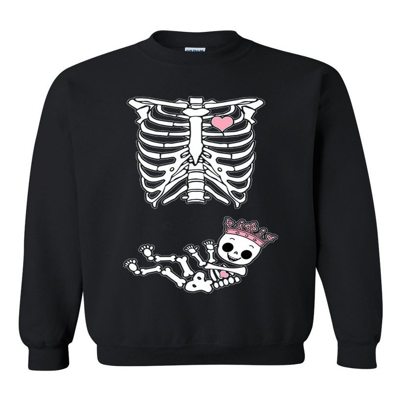 Princess Crown Baby Girl Skeleton Funny DT (not Maternity) Crewneck Sweatshirt (XXX Large, Black)