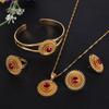 Cooper Plataed Ethiopian Jewelry 22k Gold Plated Pendant Chain Earring Ring Bangle African Wedding Stone Set (Red) view 2