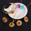 Cooper Plataed Ethiopian Jewelry 22k Gold Plated Pendant Chain Earring Ring Bangle African Wedding Stone Set (Red) view 3