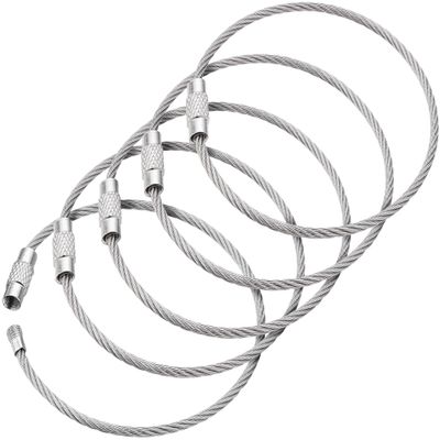BlueCosto - Wire Keychain Cable - 5 PK, 6.7 / 17cm - 2mm Thick Stainless Steel Keyring Wire Loops - Secure Screw Lock for Hanging Luggage Tags & Organizing Keys