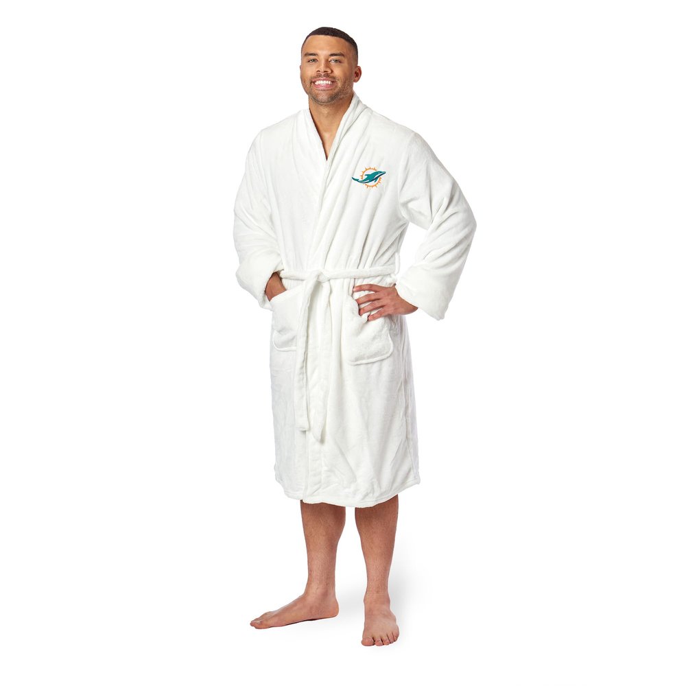 Northwest NFL Miami Dolphins Adult Unisex Silk Touch Bathrobe, Large/X-Large, White, Officially Licensed Loungewear, Soft Plush Polyester